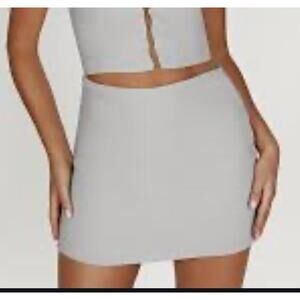 Meshki Lainey Hook and Eye Mini Skirt, Gray, Womens Medium, Sexy, party